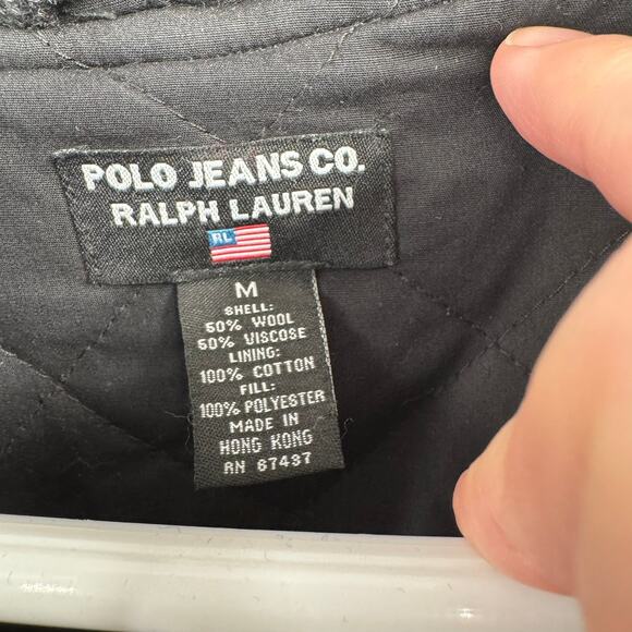 Vintage Polo Jeans Co Ralph Lauren Wool Blend Overcoat Jacket Mens M Black Gray - Picture 8 of 15